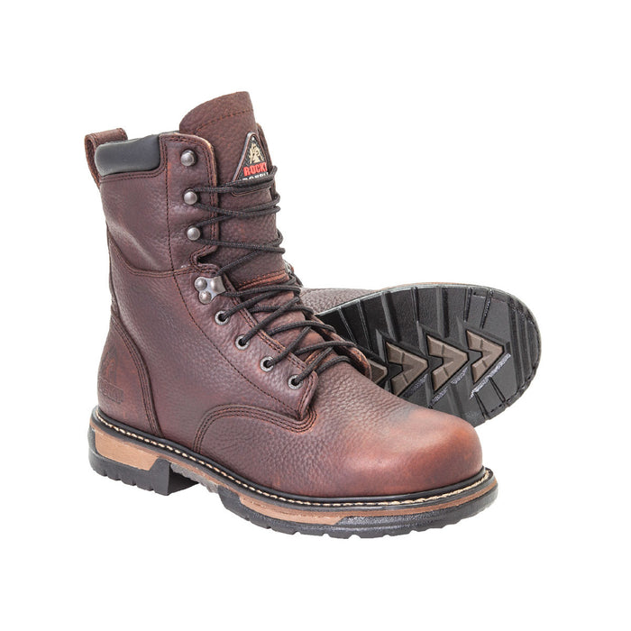 Rocky Mens Brown Leather Ironclad Waterproof 8in Work Boots