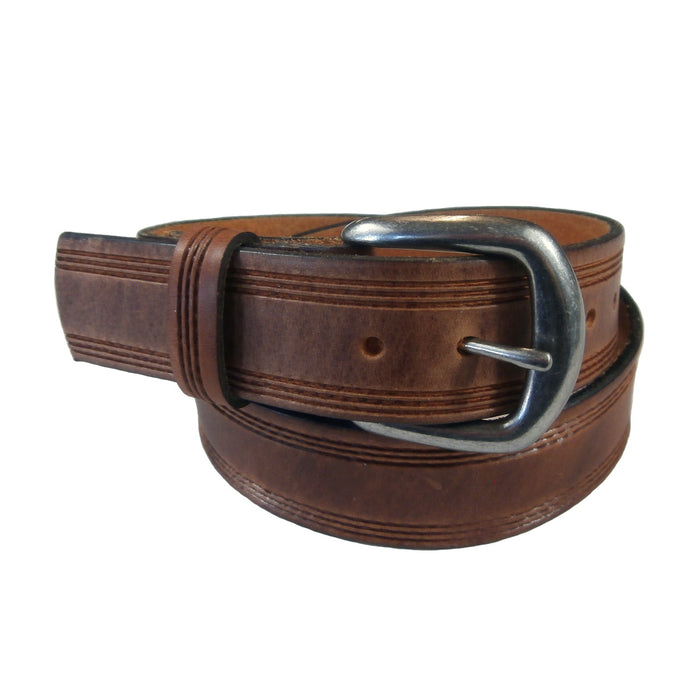 Rockmount Mens Tan Leather Triple Line Western 1.5in Belt