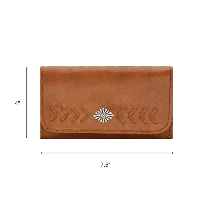 American West Womens Mohave Canyon Natural Tan Leather Trifold Wallet