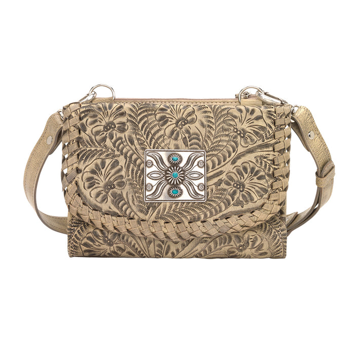 American West Womens Mohave Canyon Sand Leather Crossbody Bag