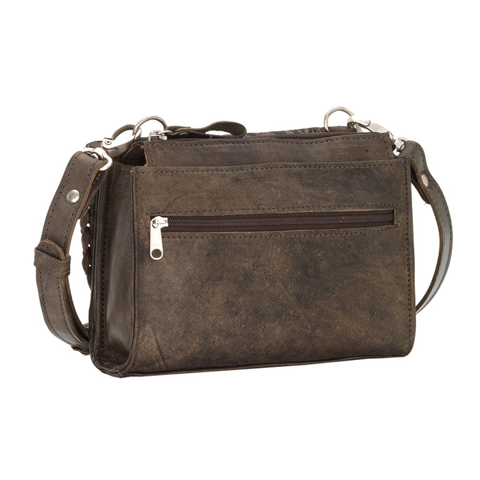 American West Womens Mohave Canyon Distressed Charcoal Leather Crossbody Bag