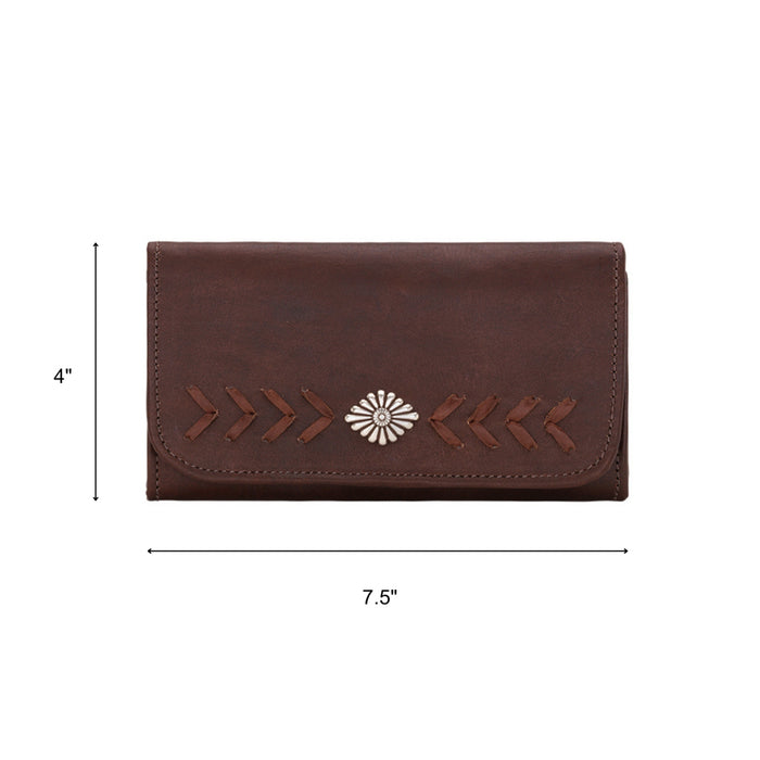 American West Womens Mohave Canyon Dark Brown Leather Trifold Wallet