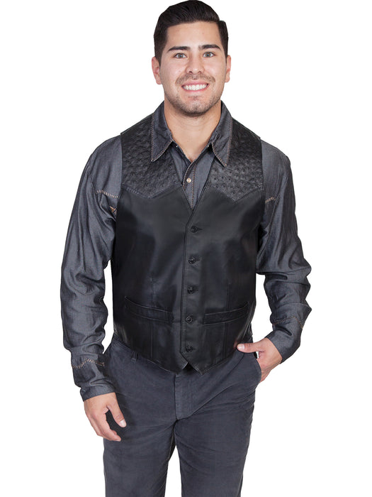 Scully Mens Black Lamb/Ostrich Western Vest