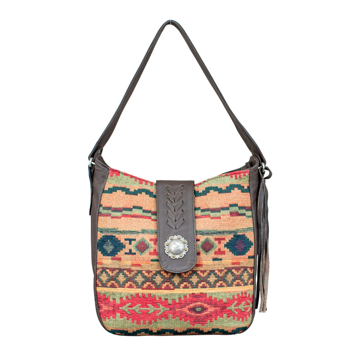 American West Womens Santa Fe Tapestry CC Multi-Color Leather Handbag Bag