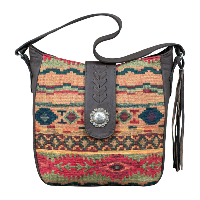 American West Womens Santa Fe Tapestry CC Multi-Color Leather Handbag Bag