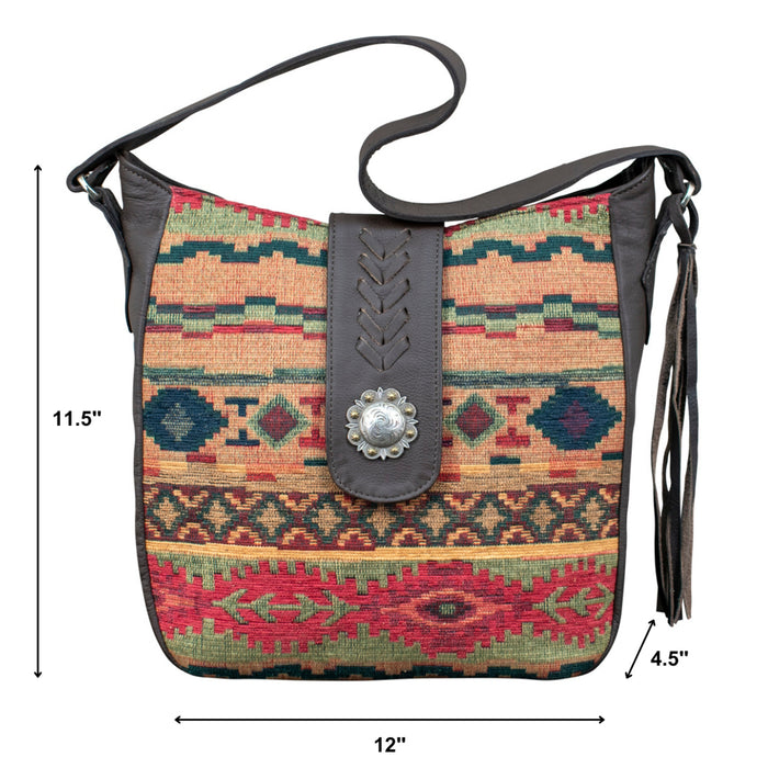 American West Womens Santa Fe Tapestry CC Multi-Color Leather Handbag Bag