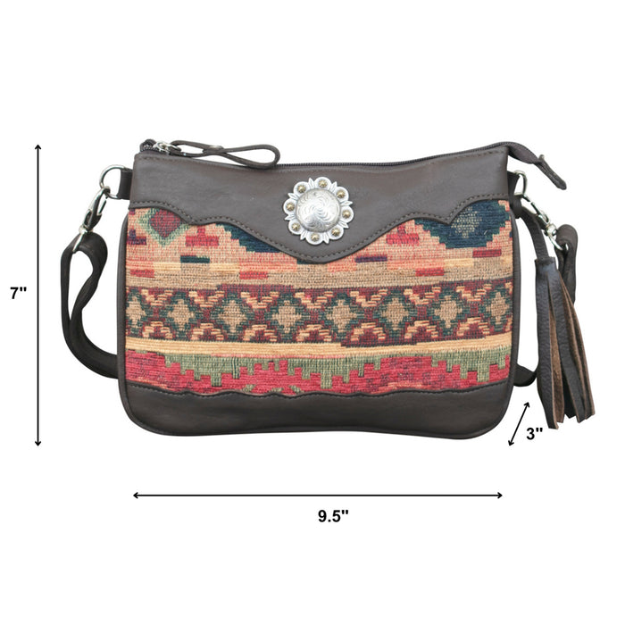 American West Womens Santa Fe Tapestry Multi-Color Leather Crossbody Bag