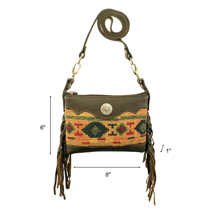 American West Womens Woven Tapestry 8in Multi-Color Leather Crossbody Bag