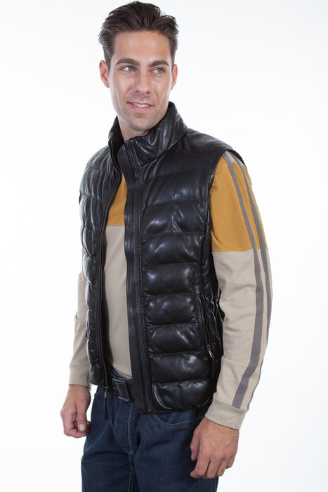 Scully Mens Black Leather Ribbed Vest