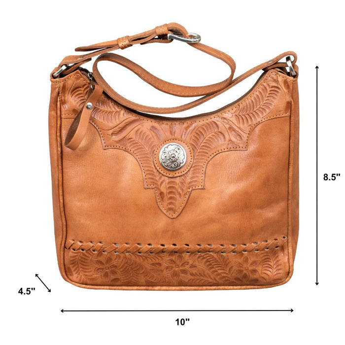 American West Womens Harvest Moon 10in CC Natural Tan Leather Handbag Bag