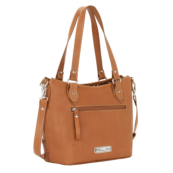 American West Womens Harvest Moon 11in Zip Natural Tan Leather Handbag Bag