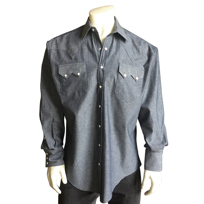 Rockmount Mens Navy Blue 100% Cotton Chambray Western L/S Shirt