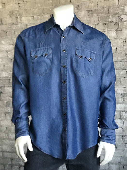 Rockmount Mens Blue Tencel Denim Sawtooth Western L/S Shirt