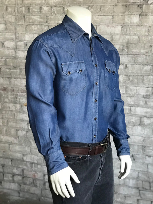 Rockmount Mens Blue Tencel Denim Sawtooth Western L/S Shirt