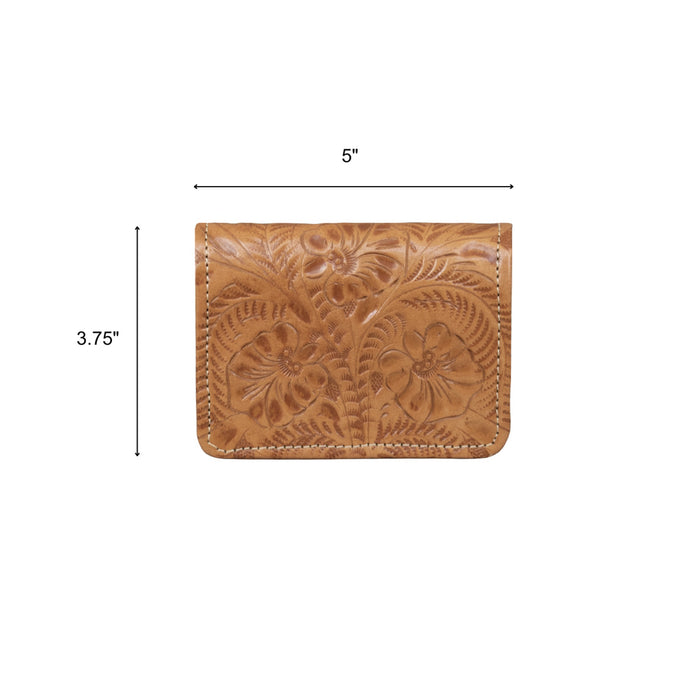 American West Womens Small Natural Tan Leather Trifold Wallet