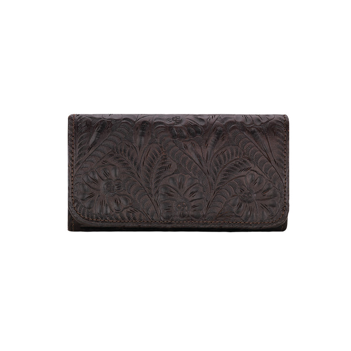 American West Womens 7.5x4in Chocolate Brown Leather Trifold Wallet