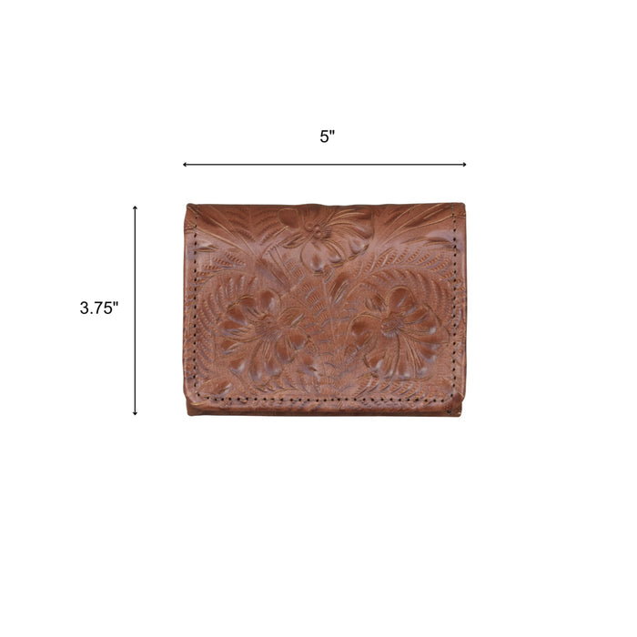 American West Womens Small Medium Brown Leather Trifold Wallet