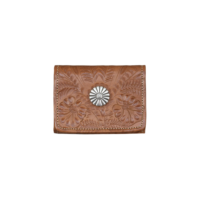 American West Womens Small Natural Tan Leather Trifold Wallet