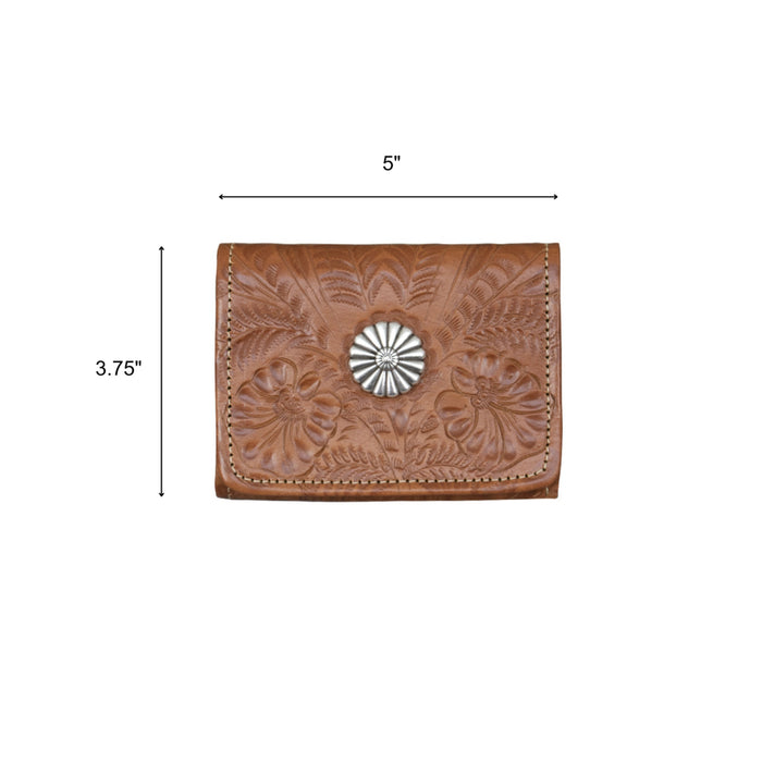 American West Womens Small Natural Tan Leather Trifold Wallet