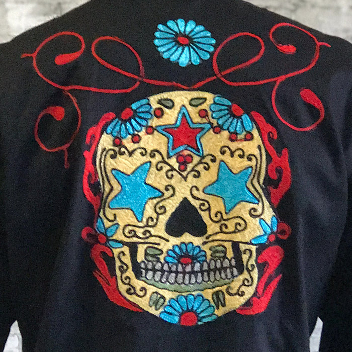 Rockmount Mens Black 100% Cotton Sugar Skull Vintage L/S Shirt