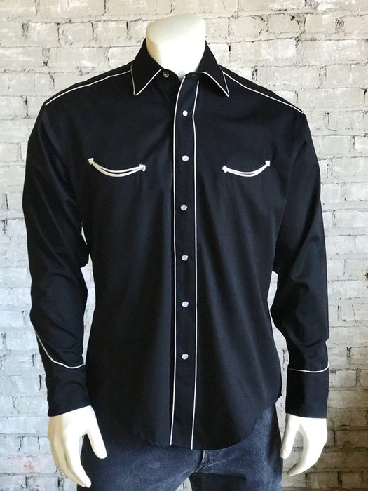 Rockmount Mens Black 100% Cotton Solid Vintage Western L/S Shirt