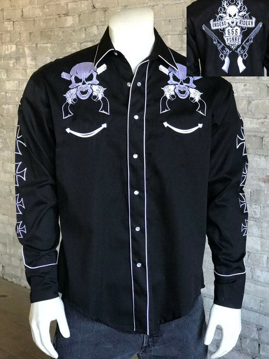 Rockmount Mens Black 100% Cotton Solid Vintage Western L/S Shirt