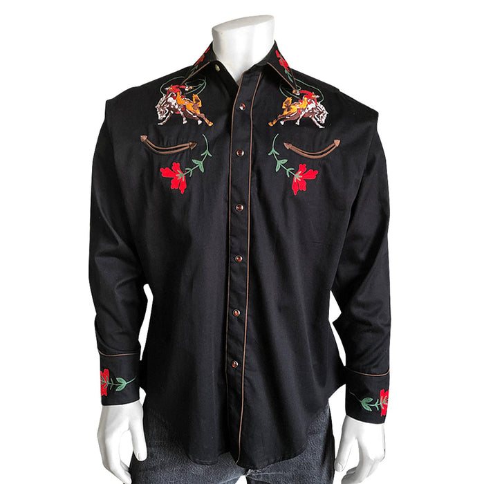 Rockmount Mens Black 100% Cotton Vintage Bronc Embroidered L/S Shirt