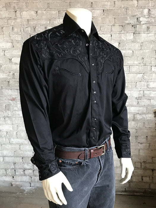 Rockmount Mens Black 100% Cotton Vintage Tooling Western L/S Shirt