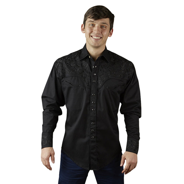 Rockmount Mens Black 100% Cotton Vintage Tooling Western L/S Shirt LT