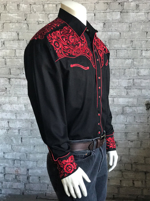 Rockmount Mens Black/Red 100% Cotton Vintage Tooling Western L/S Shirt