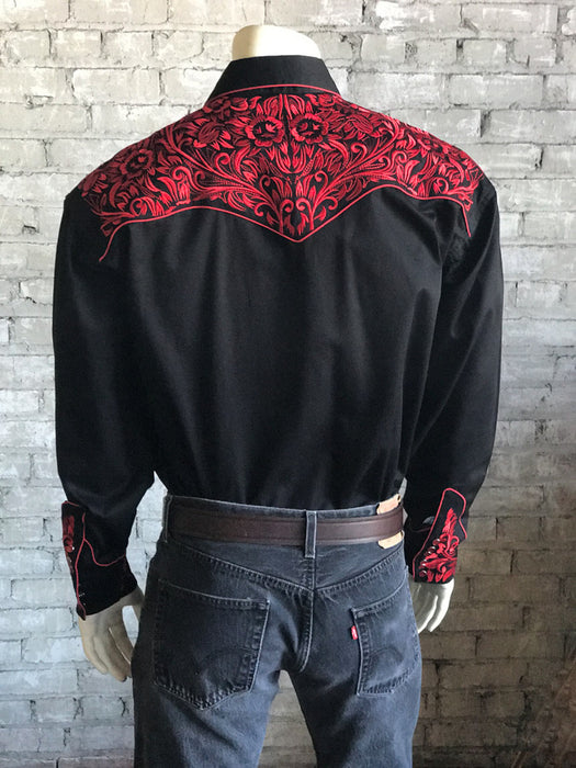 Rockmount Mens Black/Red 100% Cotton Vintage Tooling Western L/S Shirt