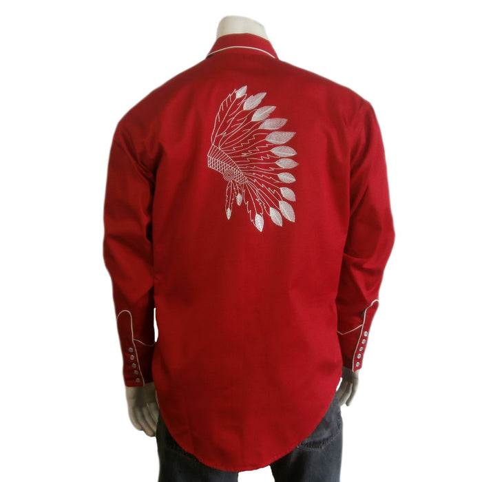 Rockmount Mens Red 100% Cotton Warbonnet Embroidery L/S Shirt