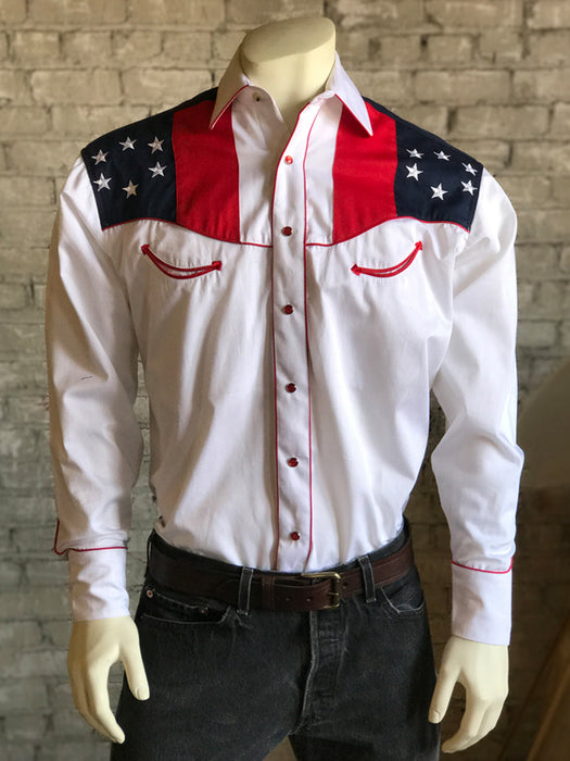 Rockmount Mens Red/White 100% Cotton US Flag & Eagle Western L/S Shirt