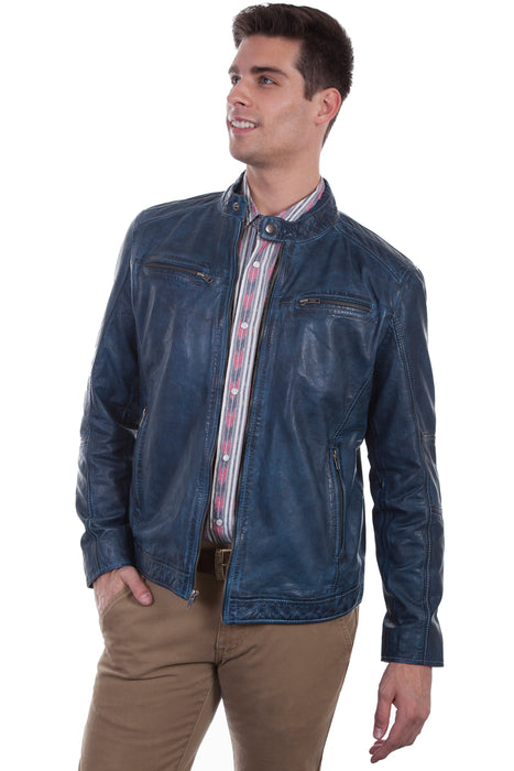 Scully Mens Denim Lamb Cafe Racer Jacket