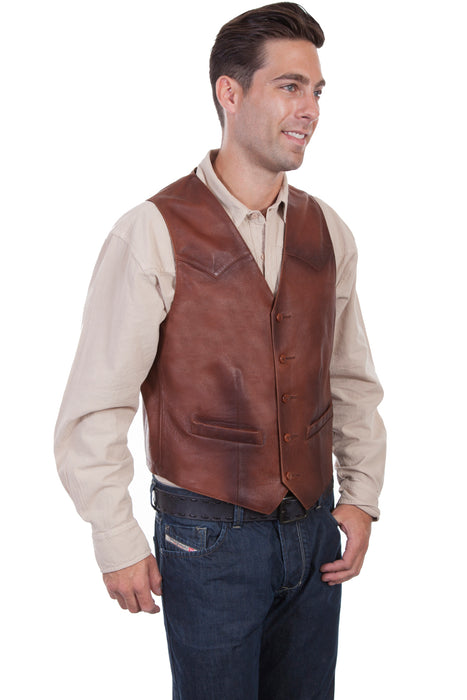 Scully Mens Classic Yokes Brown Leather Leather Vest