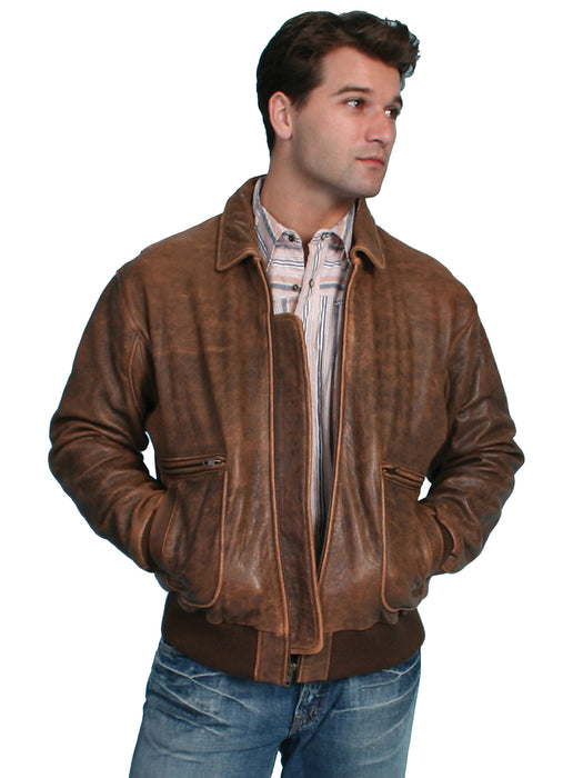 Scully Leather Mens Brown Antique Lamb Bi-Swing Bomber Jacket