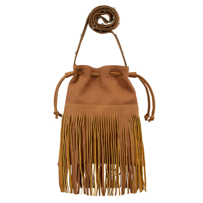 American West Womens Fringed Cowgirl Natural Tan Leather Bucket Bag