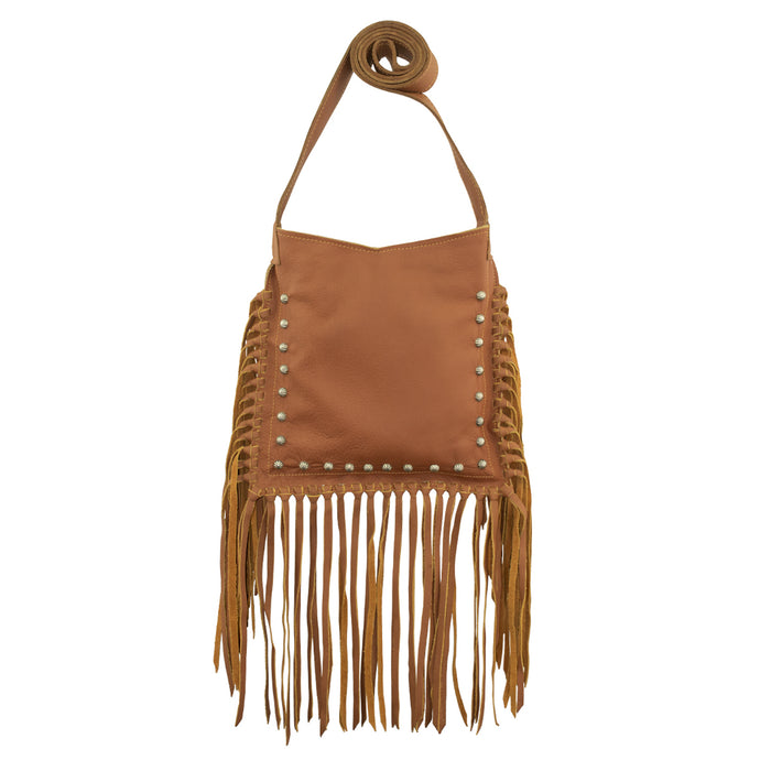 American West Womens Fringed Cowgirl 10in Natural Tan Leather Crossbody Bag