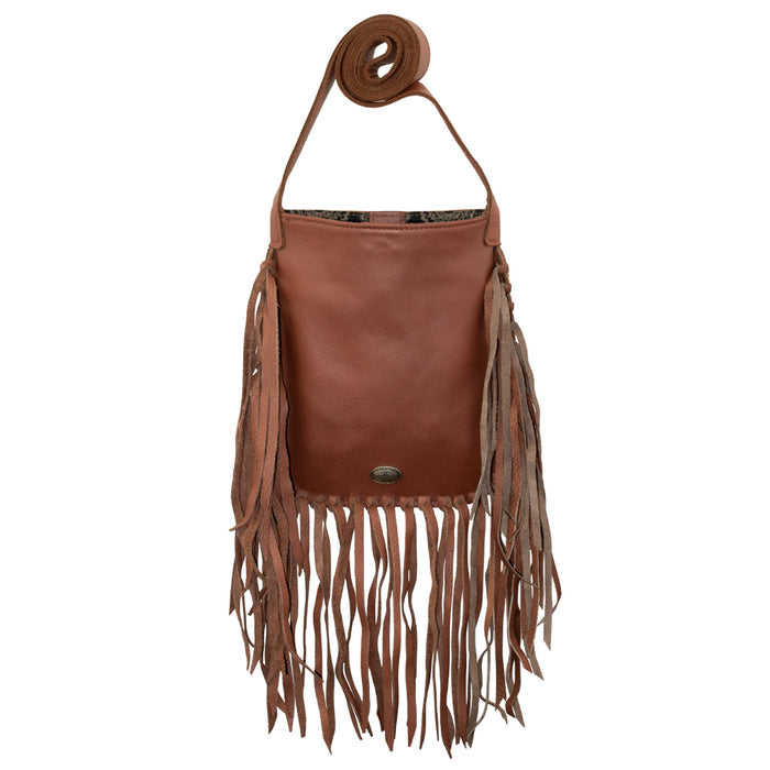 American West Womens Fringed Cowgirl Floral Natural Tan Leather Crossbody Bag