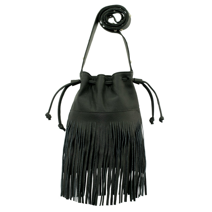 American West Womens Fringed Cowgirl Black Leather Bucket Bag