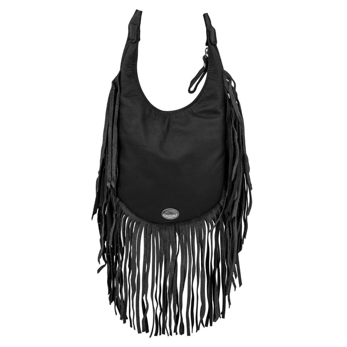 American West Womens Fringed Cowgirl Hobo Black Leather Crossbody Bag