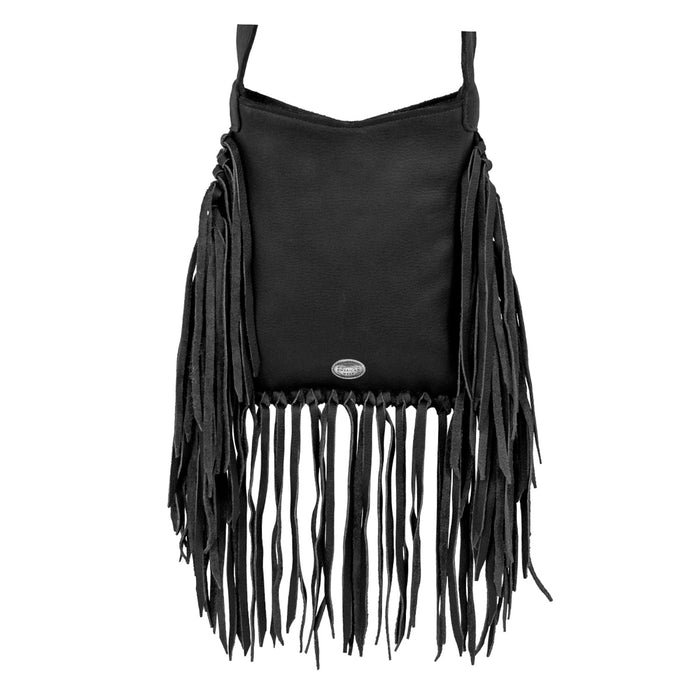 American West Womens Fringed Cowgirl Black Leather Crossbody Bag