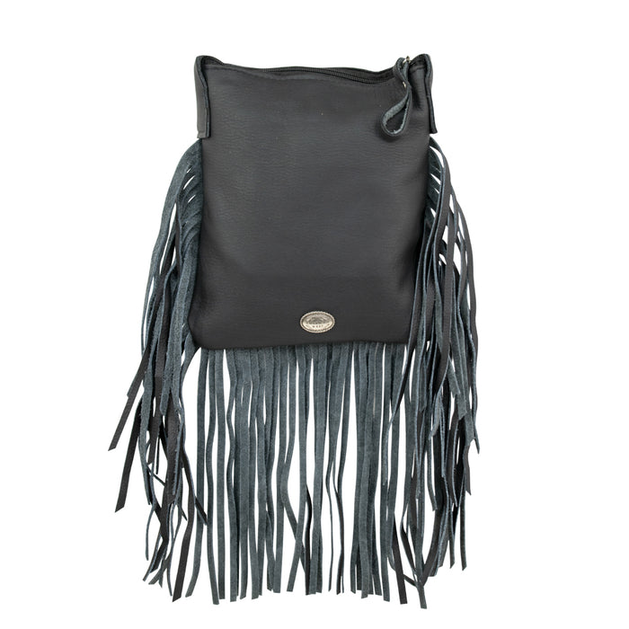 American West Womens Fringed Cowgirl 8in Black Leather Crossbody Bag