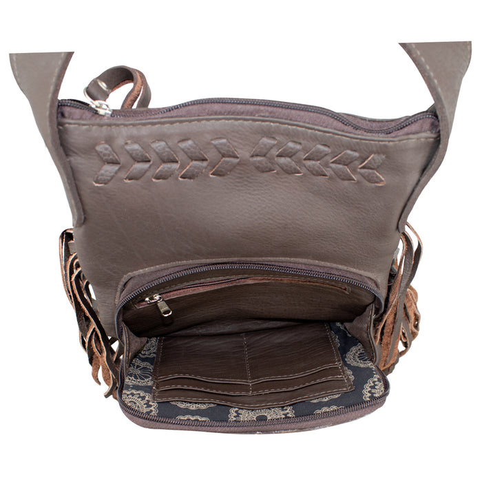 American West Womens Fringed Cowgirl 8in Brindle Hair-On Leather Crossbody Bag