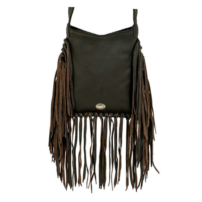 American West Womens Fringed Cowgirl 10in Brindle Hair-On Leather Crossbody Bag