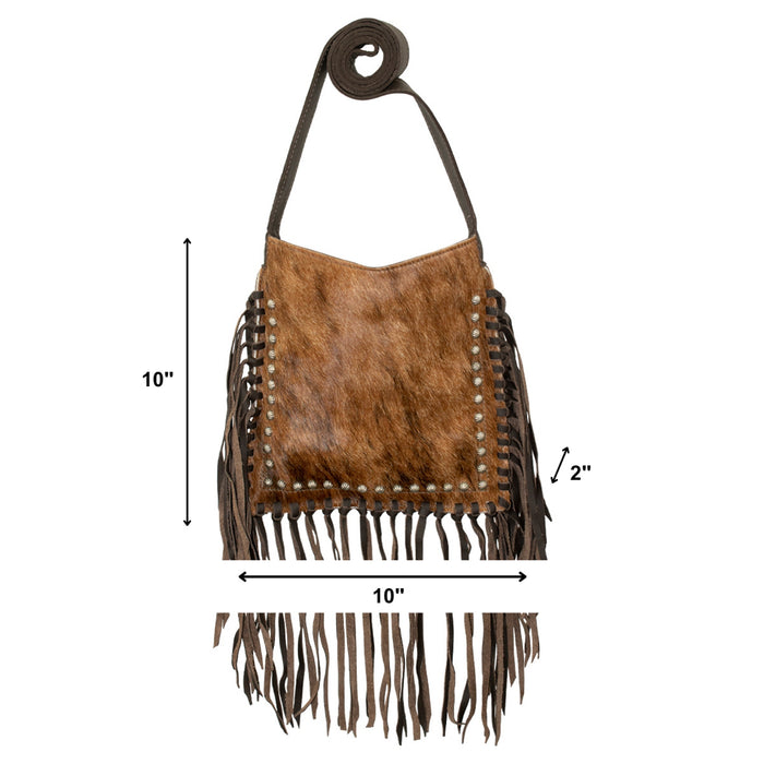 American West Womens Fringed Cowgirl 10in Brindle Hair-On Leather Crossbody Bag