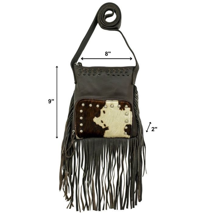 American West Womens Fringed Cowgirl 8in Pony Hair-On Leather Crossbody Bag