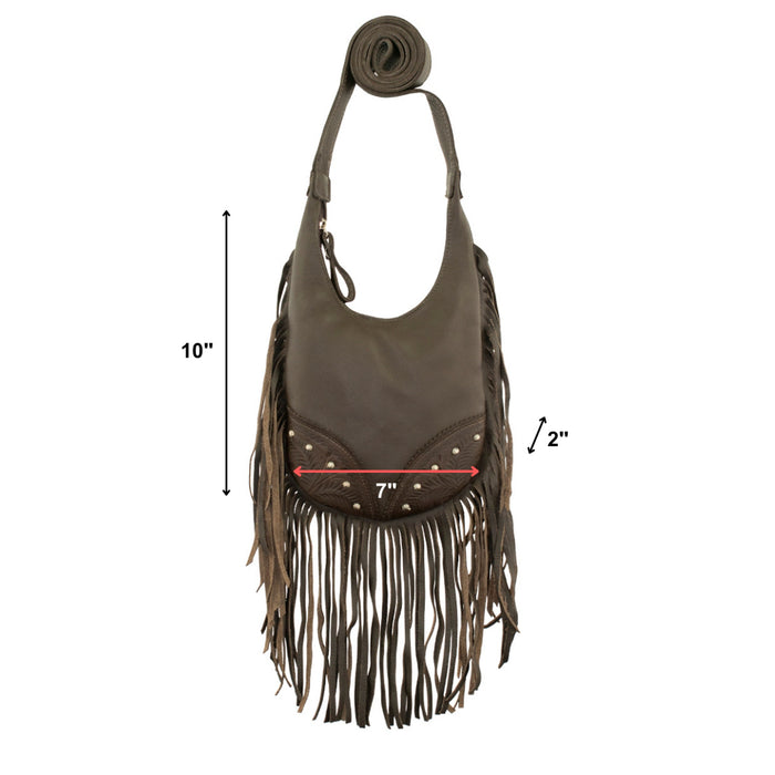 American West Womens Fringed Cowgirl Hobo Chocolate Brown Leather Crossbody Bag