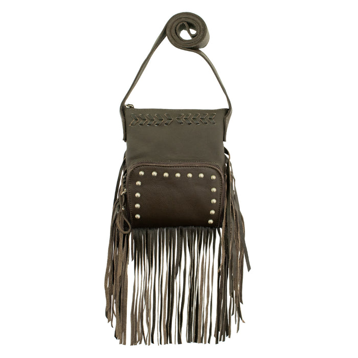 American West Womens Fringed Cowgirl 8in Chocolate Brown Leather Crossbody Bag