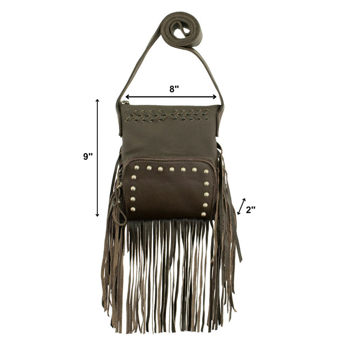 American West Womens Fringed Cowgirl 8in Chocolate Brown Leather Crossbody Bag